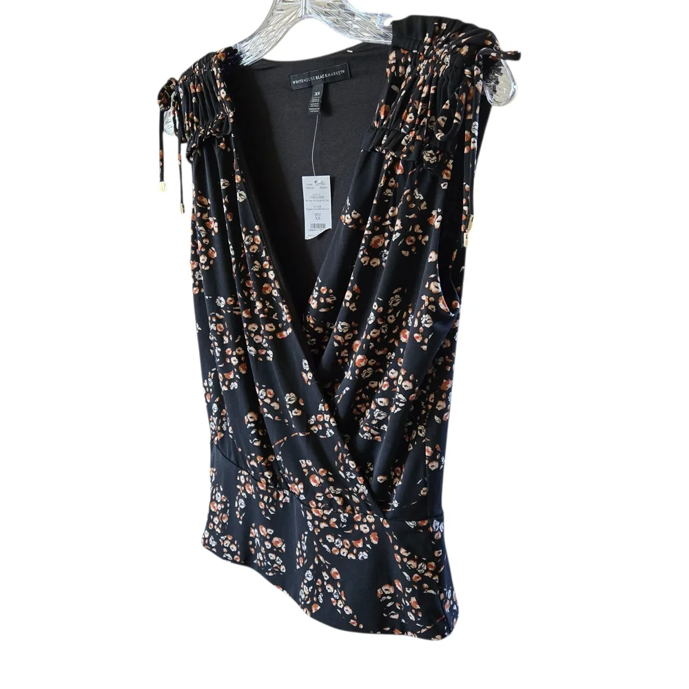 White House Black Market Floral Wrap V‎ Neck Sleeveless Top Blouse XS - Picture 6 of 12